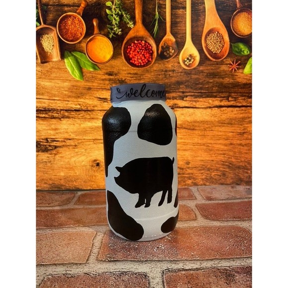 Hand painting  farmhouse Set of 3 glass jars painted with farm animals - Picture 6 of 10